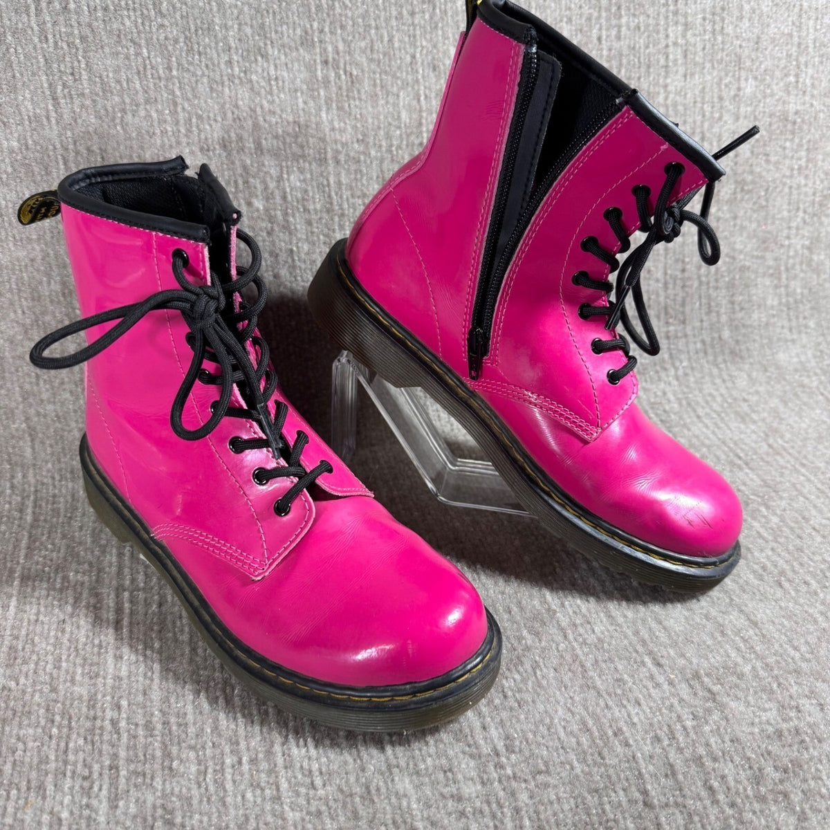 Dr Martens Boot Women Size 4 Hot Pink Patent Leather Side Zip Combat Punk Goth