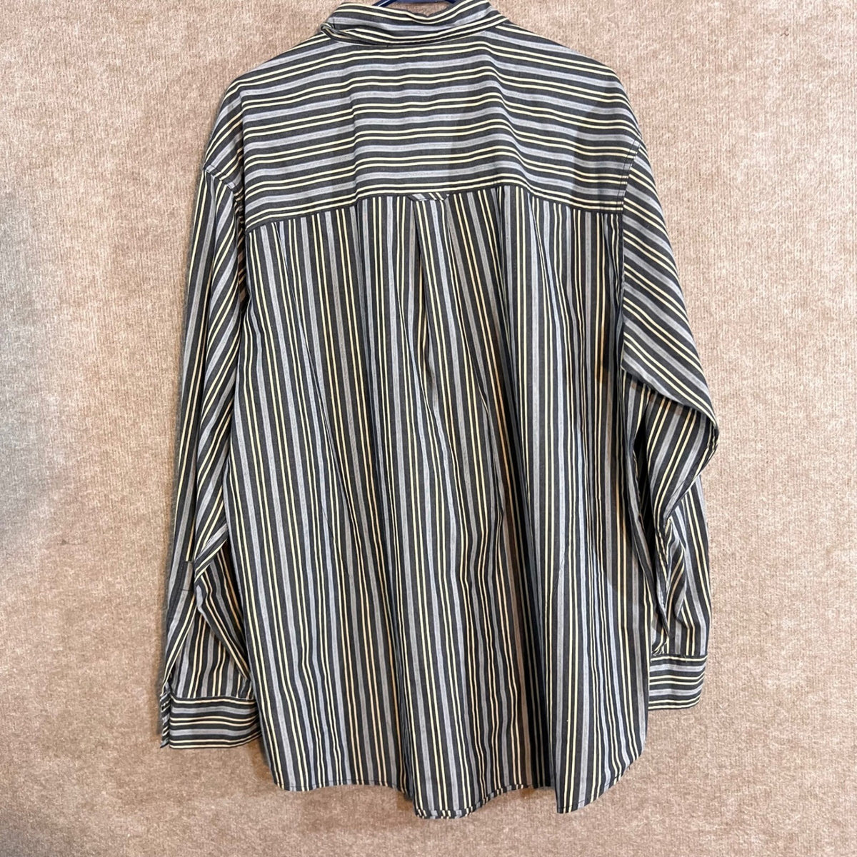 Chaps Button Down Shirt Mens XL Striped Long Sleeve Easy Care Gray Yellow