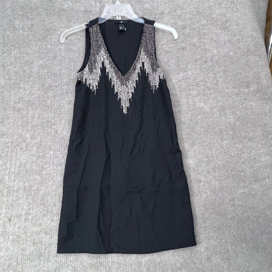 H&M Black Sleeveless Mini Dress Embellished V Neck Party Cocktail Women's 4