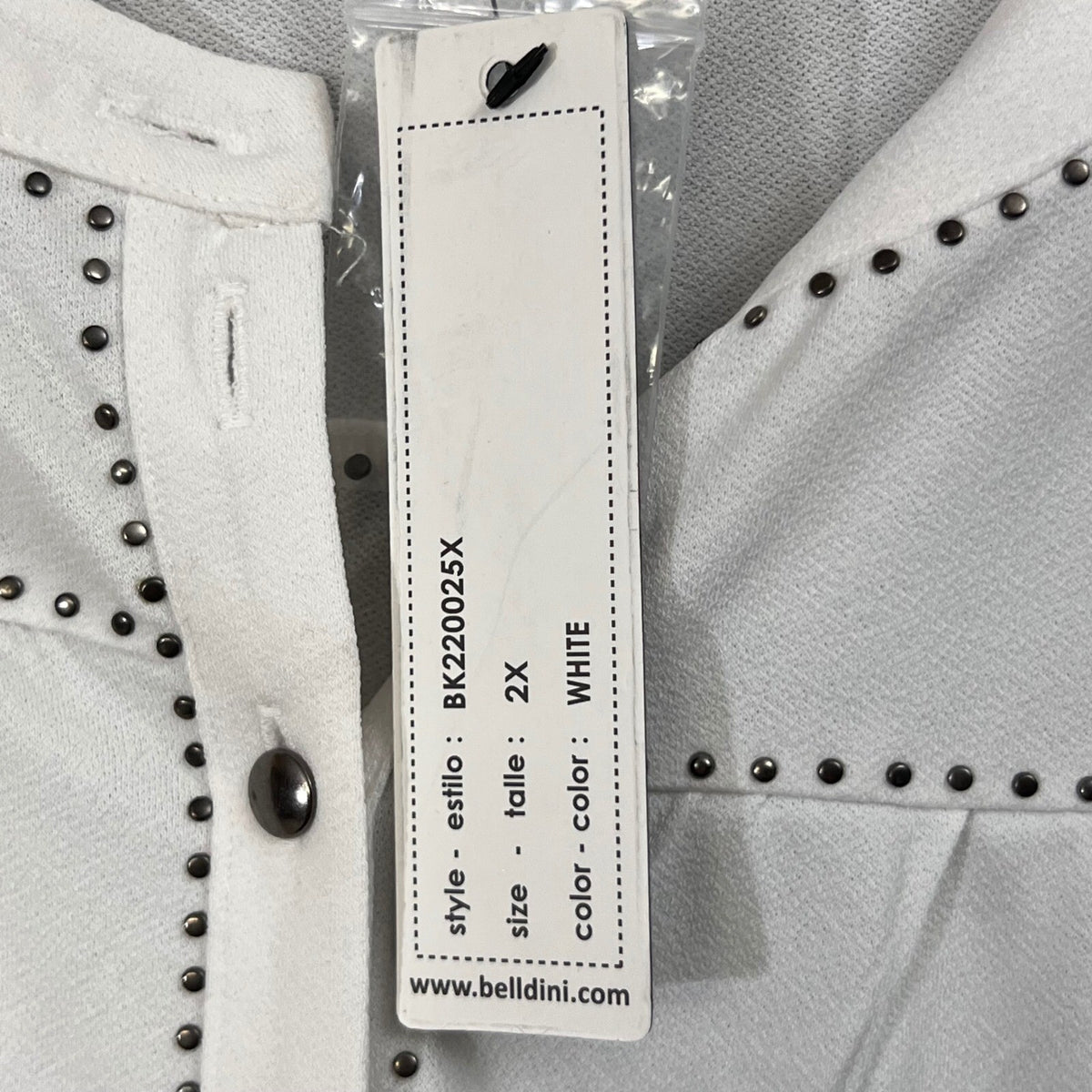 NWT Belldini Los Angeles 2X White Studded Blouse 3/4 Sleeve Button Down Plus