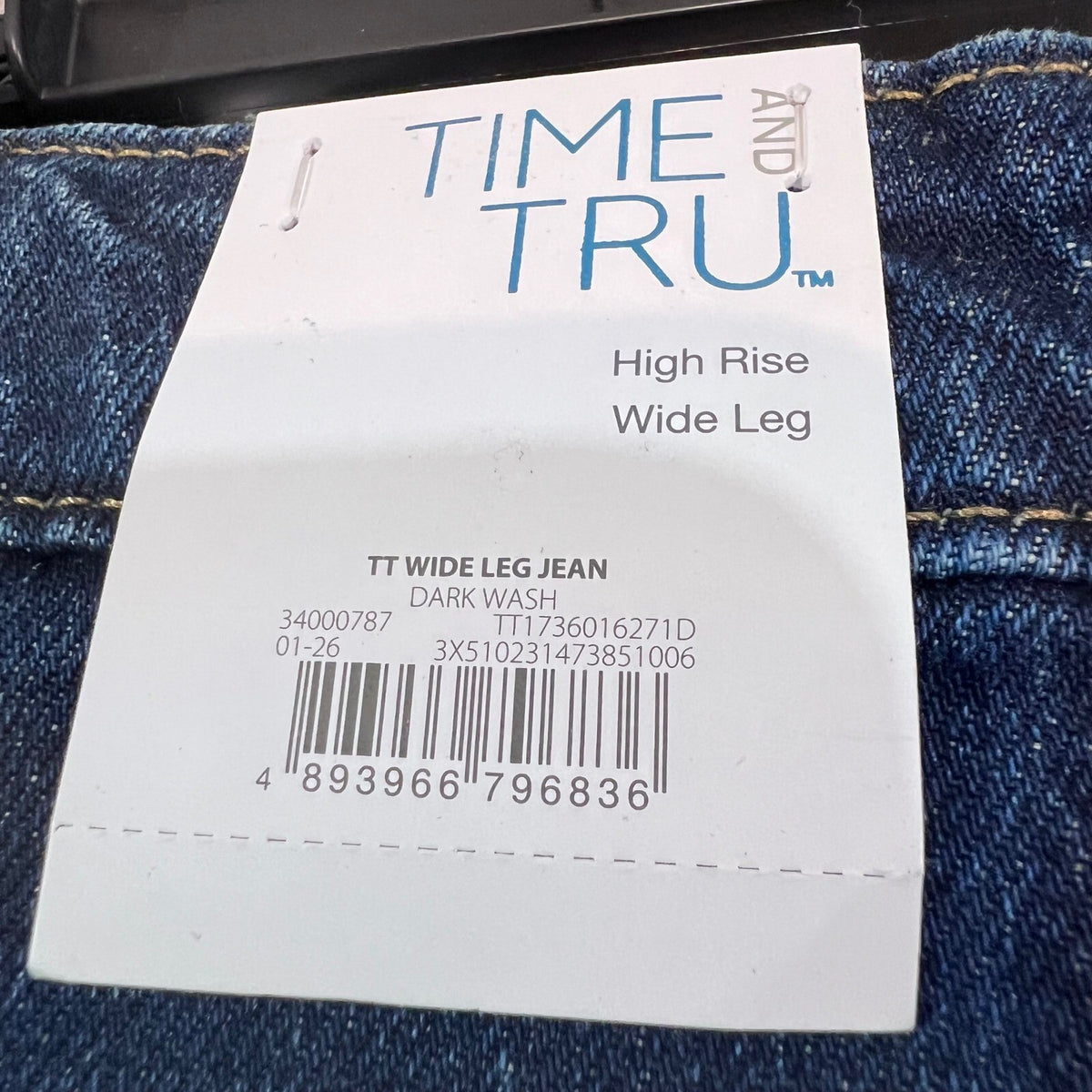 Time and Tru Wide Leg Jeans Women 10 Dark Wash High Rise Stretch Denim
