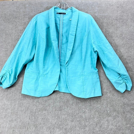 Maurices XXL Blue Open Front Blazer Ruched 3/4 Sleeve Cotton Blend