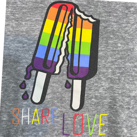 Well Worn Share Love Rainbow Popsicle Graphic Tee Womens S Grey Burnout Pride