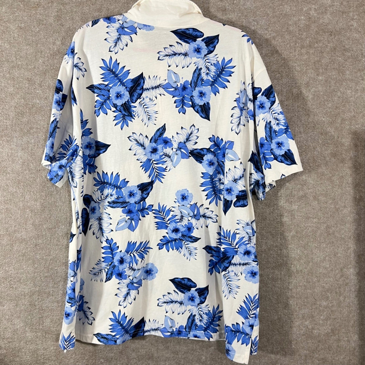 Place Floral Polo Shirt Mens XXL Blue White Tropical Hibiscus Boho