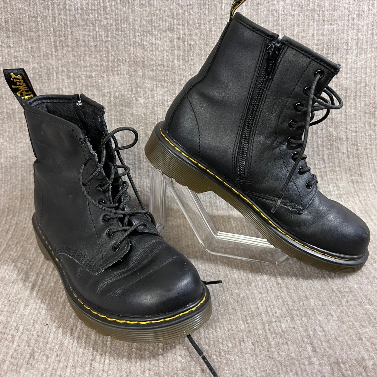 Dr Martens Black Leather Ankle Boots Zip EU36 5L 4M 3 Kids Lace Up Round Toe