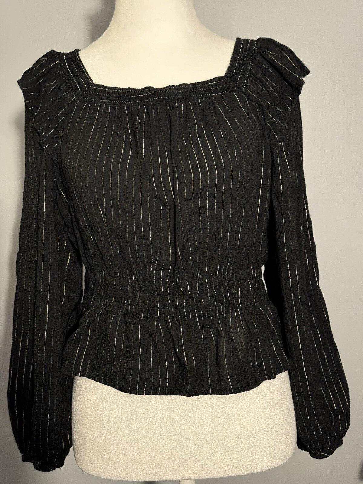 Universal Thread Sz S Black Ruffle Peplum Long Sleeve Witchy Whimsigoth Top