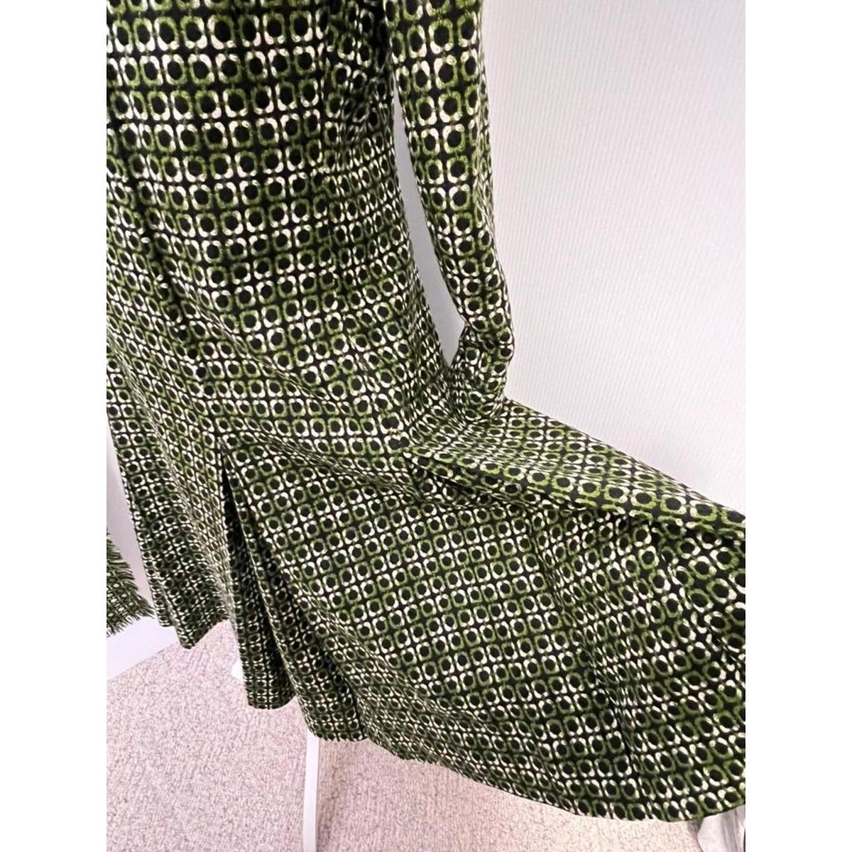 Vintage Green Mod Geo Print Long Sleeve Dress S-M Matching Scarf Retro 60 Style