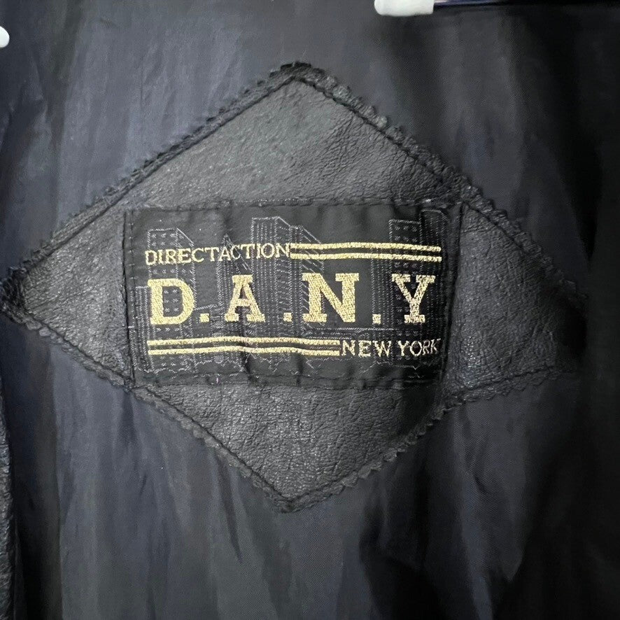 DANY New York Leather Trench Coat Belted Black Medium Womens Jacket