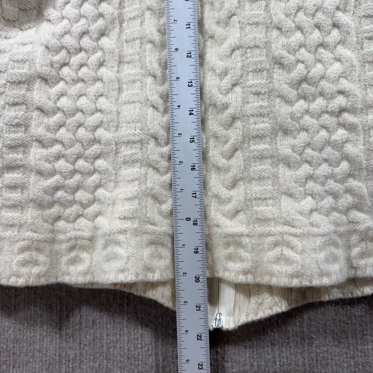 Original Aran Co Merino Wool Cable Knit Zip Hoodie Cream XS Small Read