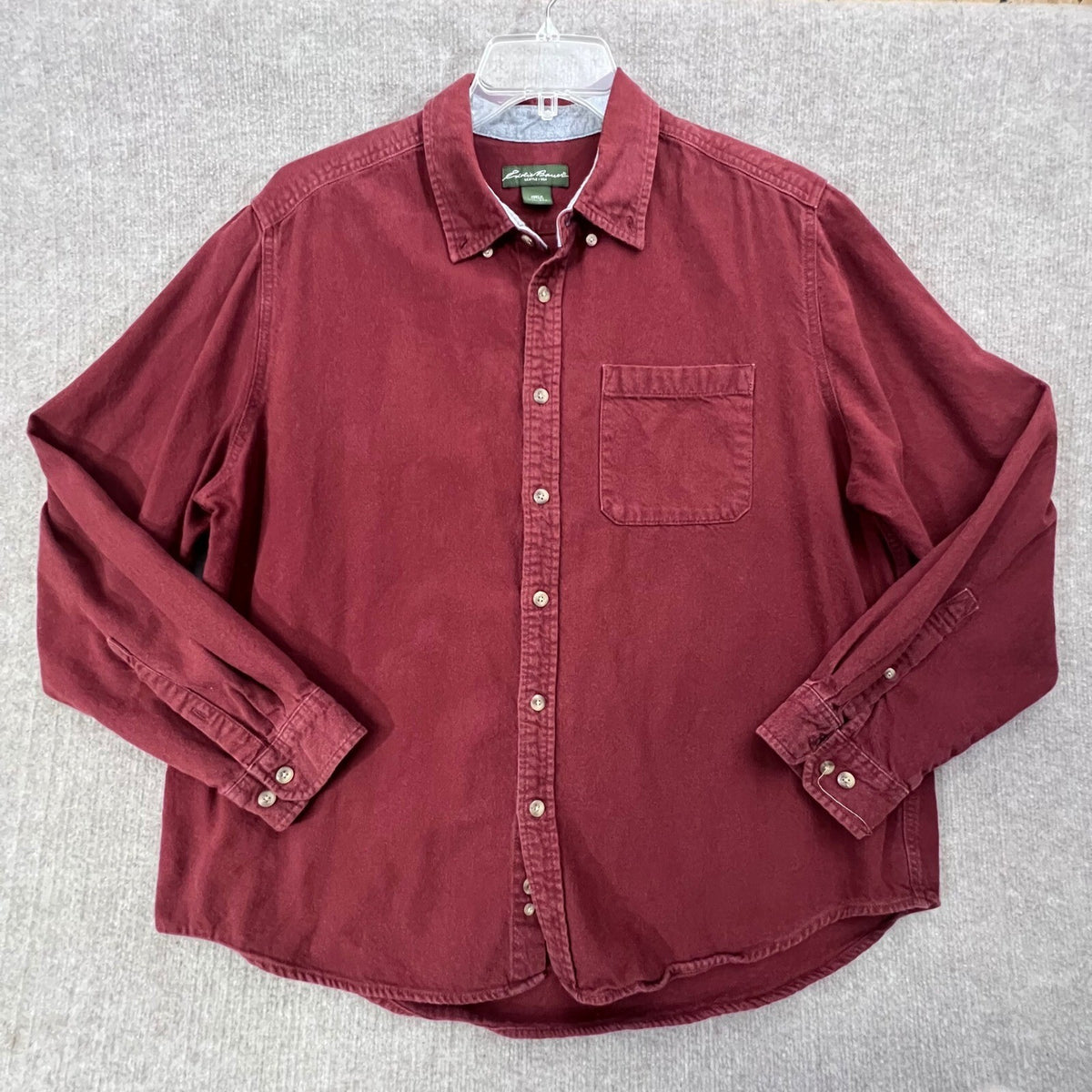 Vintage Eddie Bauer Mens XXL Button Down Shirt Long Sleeve Casual Top Burgundy