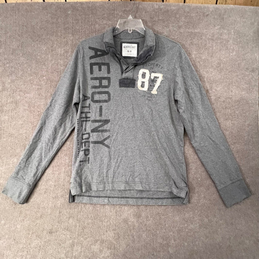 Aeropostale Athletic Dept Long Sleeve Gray Henley Y2k Shirt Men's Medium 87