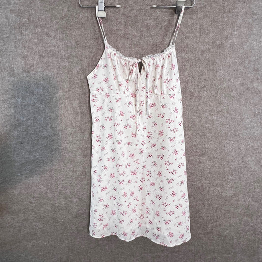 SHEIN Mini Dress Womens Large Floral Lace Trim Tie Front Cottagecore Coquette