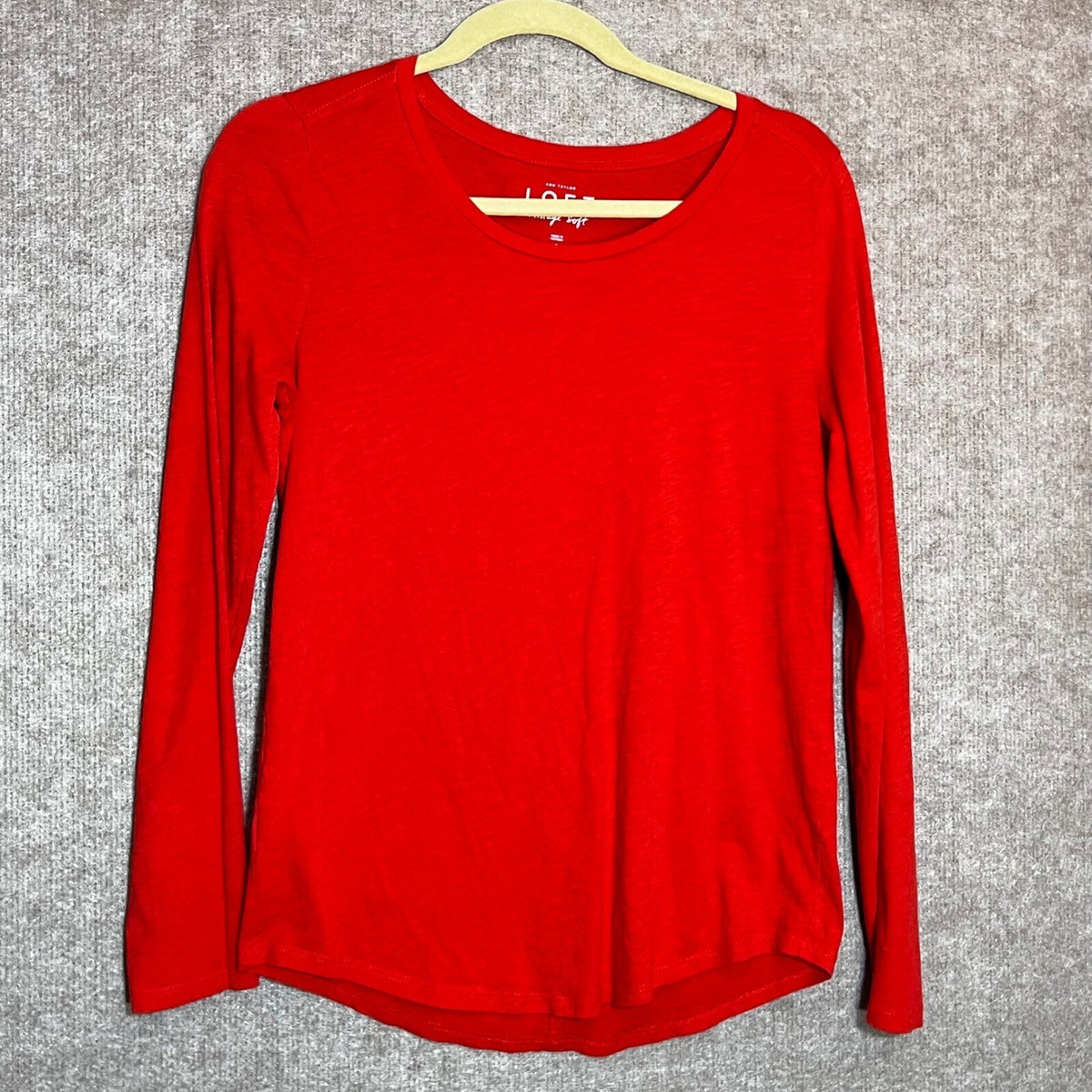 LOFT Ann Taylor Long Sleeve Shirt Womens Small Orange Red Slub Knit Casual