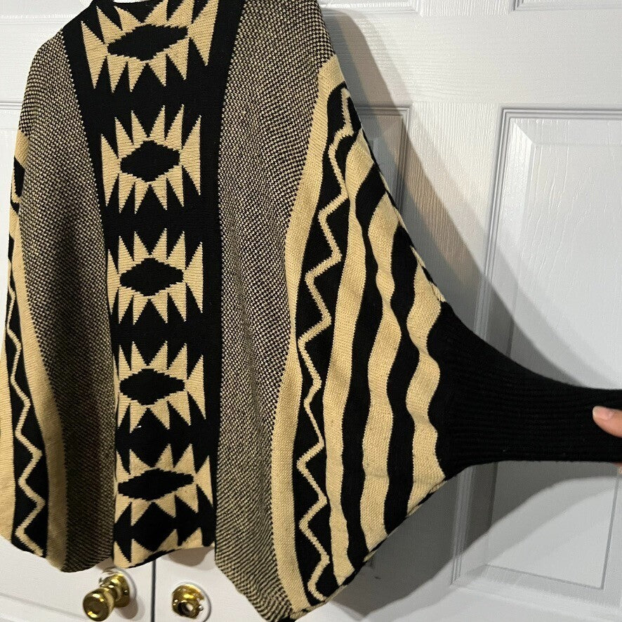 Charlotte Russe S/M Tribal Boho Black/Tan Dolman Sleeve Wrap Cardigan