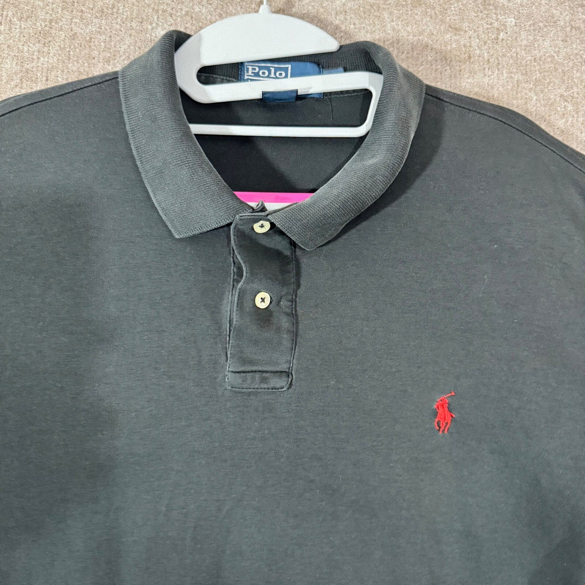 Polo Ralph Lauren Polo Shirt Mens XL Black Red Pony Logo Classic Minimalist FLAW