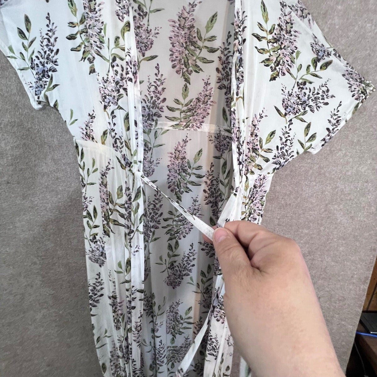 ReVamped Floral Mesh Kimono Cardigan Large White Purple Sheer Boho Romantic