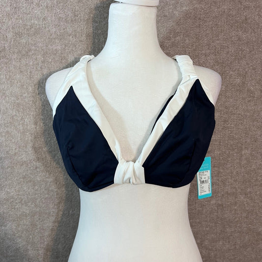 Seafolly Bikini Top Womens 8 US Indigo White F Cup Halter Cross Back Block Party