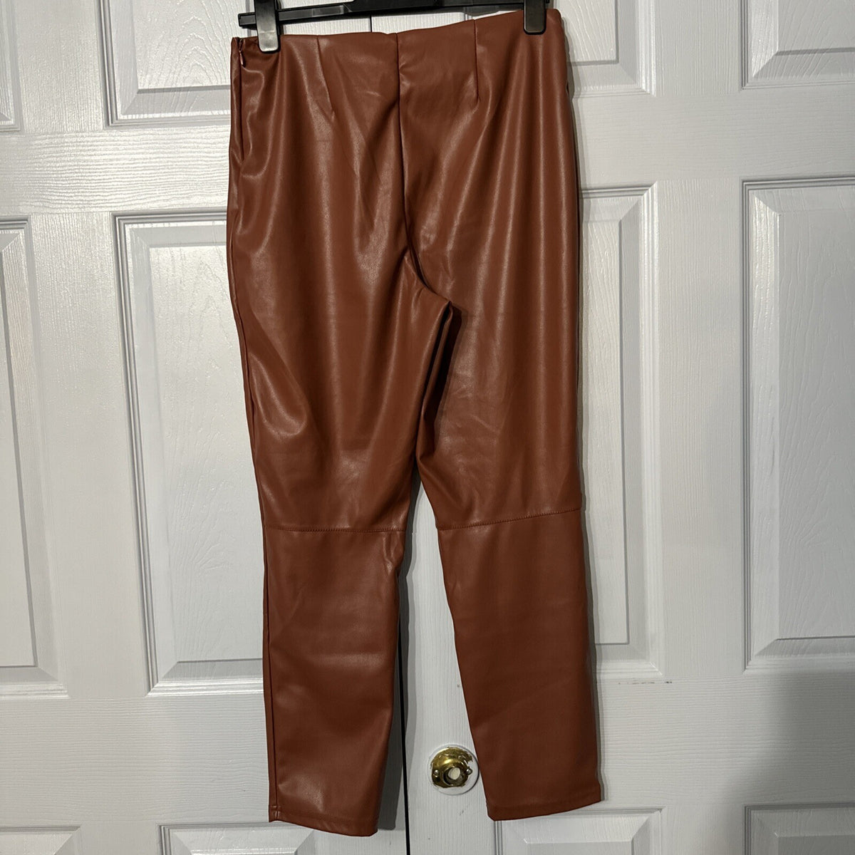 Fabletics Faux Leather Pants Brown High Waisted Leggings Trousers Stylish