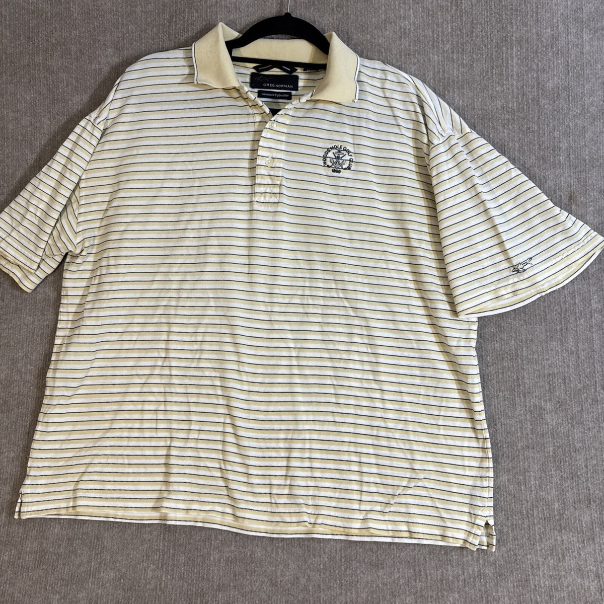 Greg Norman Polo Shirt Mens Medium Golf Striped Woodshole Golf Club