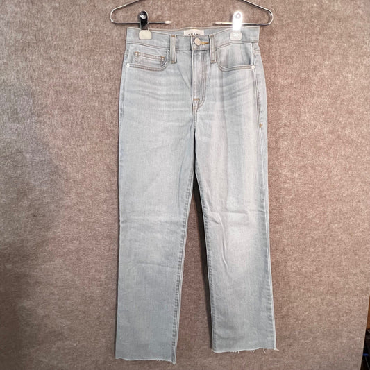 FRAME Le Jane Ankle Jeans 23 Light Wash Raw Hem High Rise Straight Leg Denim