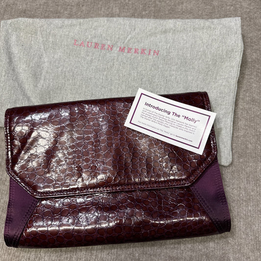 Rare Promo! LAUREN MERKIN Molly Leather Clutch Starter Wife Handbag Purple