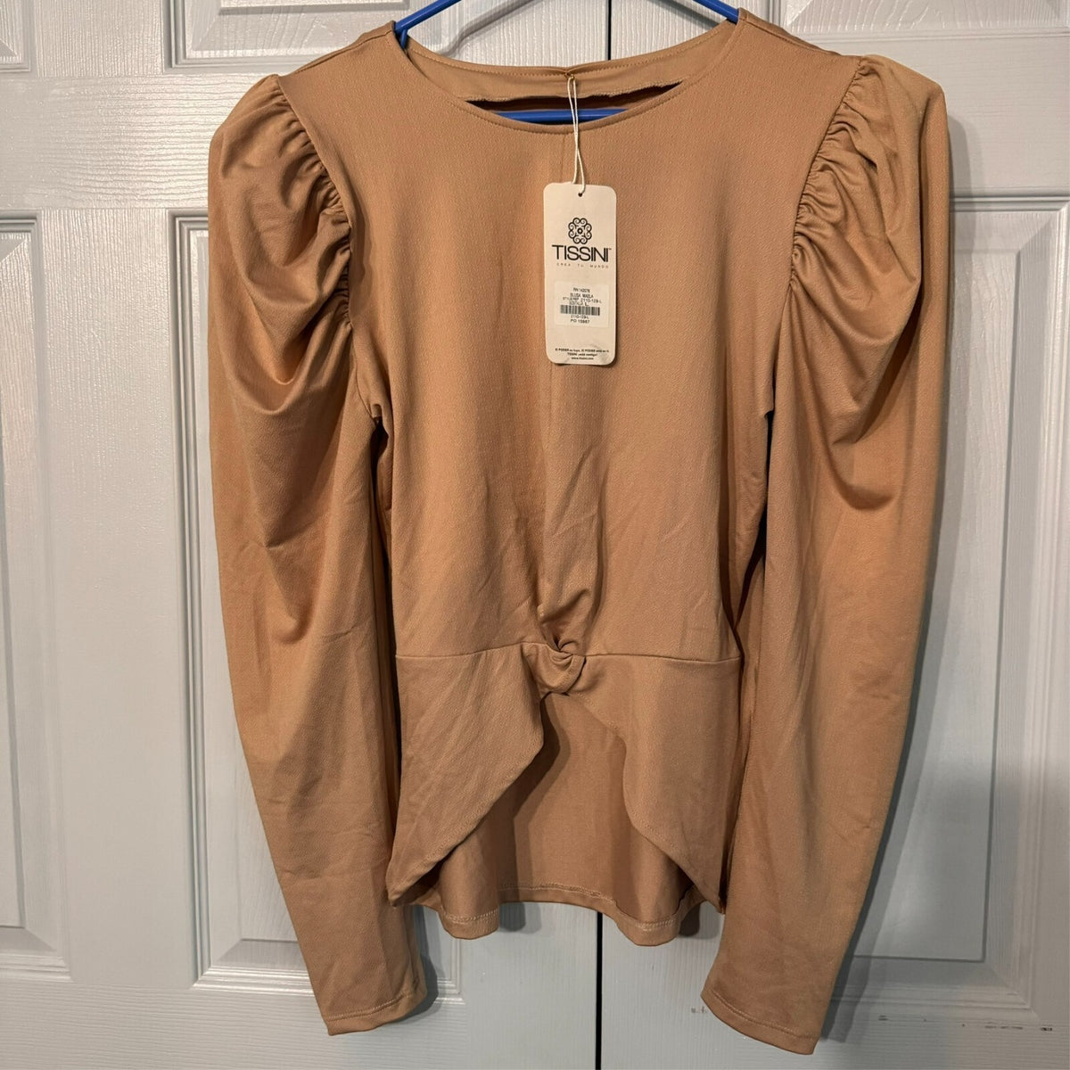NWT Tissini L Nude Puff Shoulder Blouse Blusa Maela