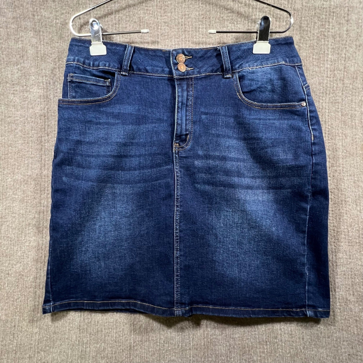 Vintage Violet Denim Skirt Womens 1X Dark Wash Pencil Knee Length Button Fly