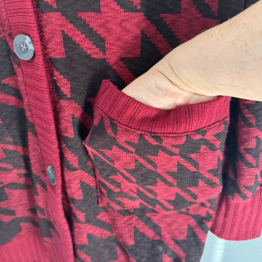 Maurice XS Button Giant Houndstooth Cardigan w/Patch Pockets, Nerdy Academia