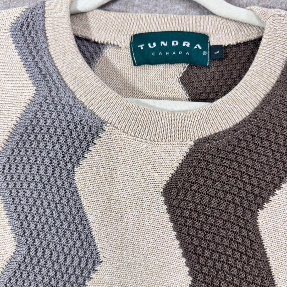 Vintage Tundra Sweater Mens Large Textured Abstract Zig Zag 3d Knit Cosby Style