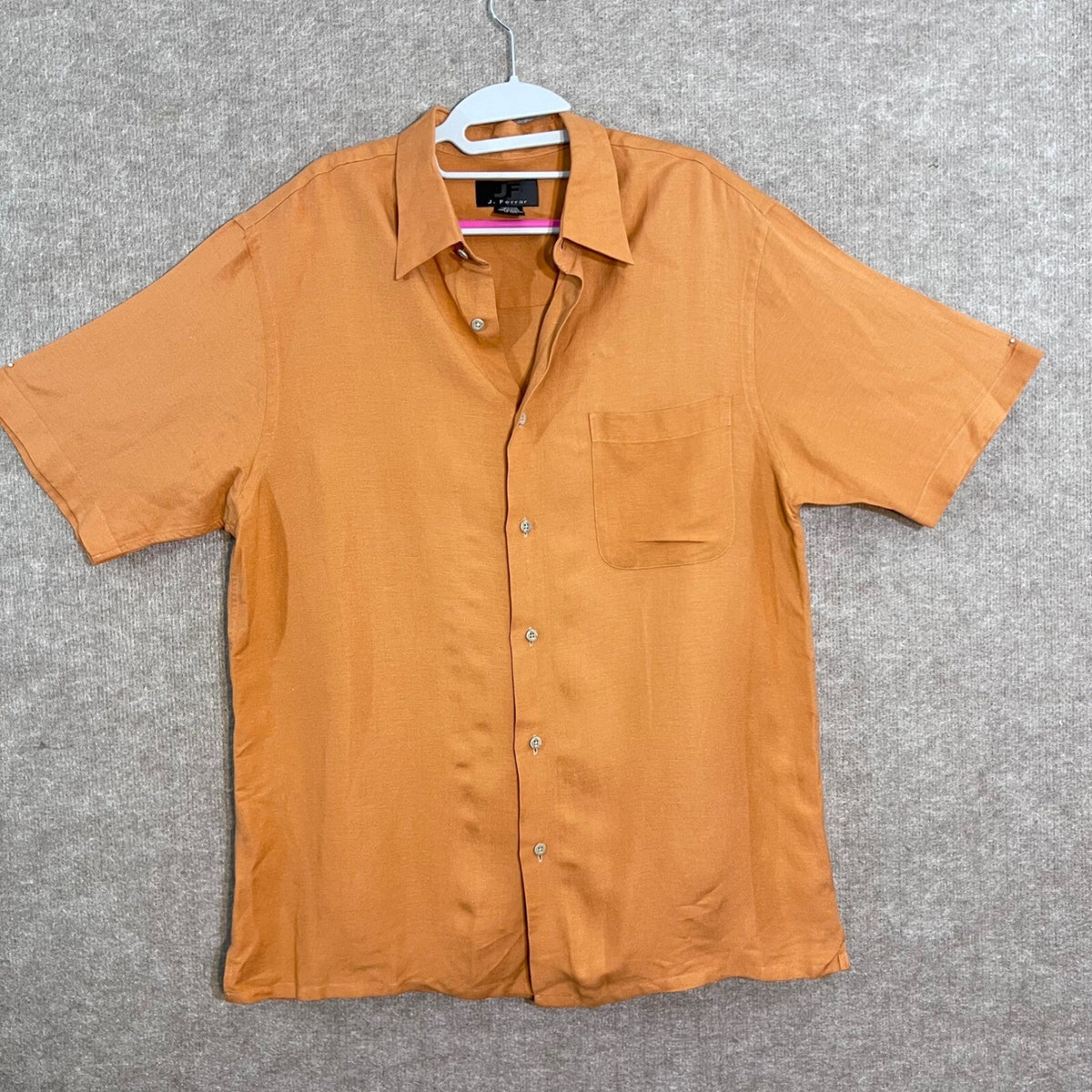 J. Ferrar Button Up Shirt Mens Medium Orange Linen Blend Short Sleeve Summer
