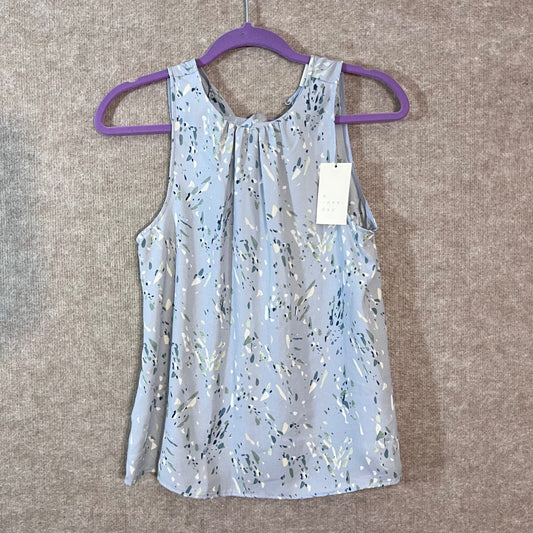 A New Day Tank Top Womens XS Blue Abstract Print Sleeveless Pleated Neck Casual