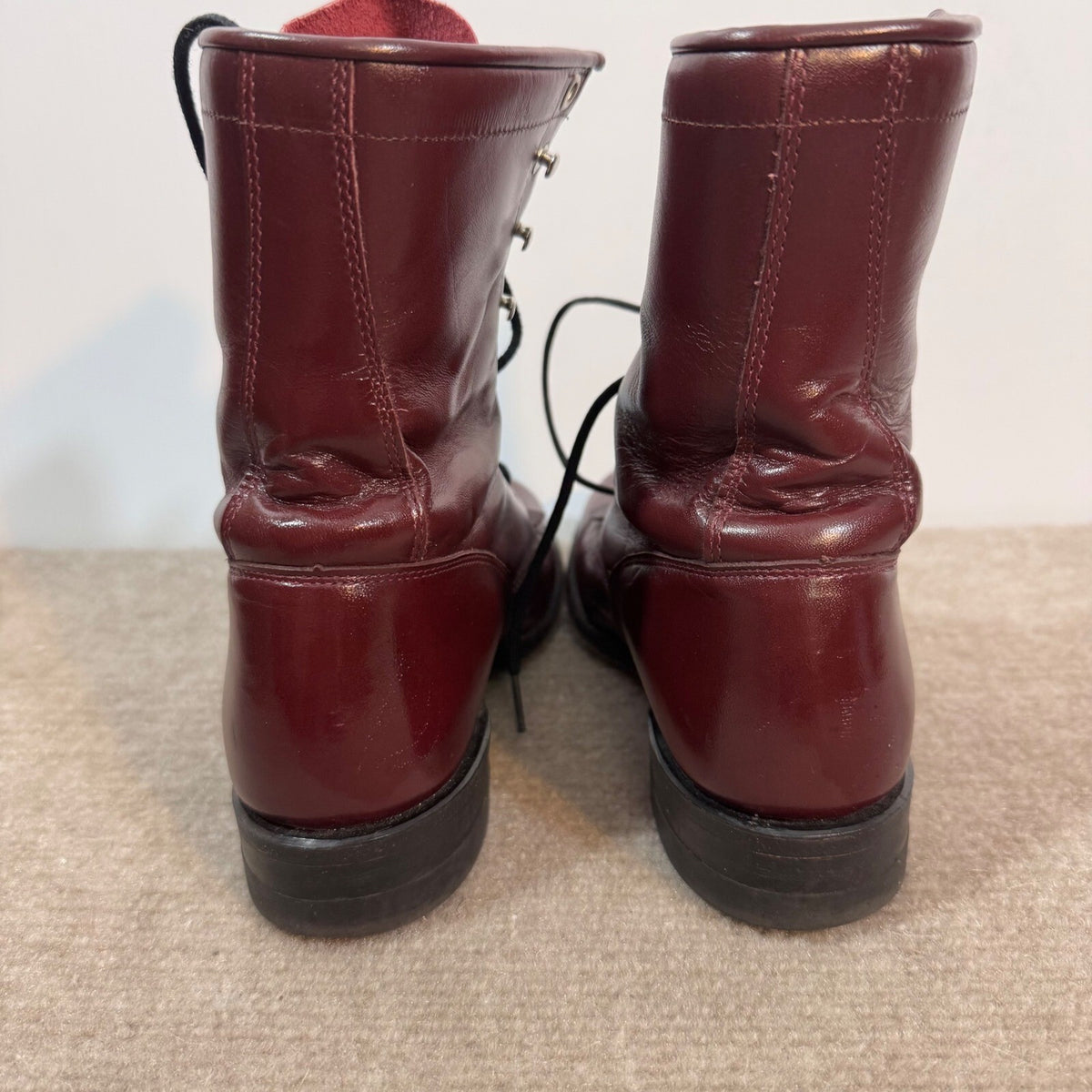 Vintage Justin Lace Up Boots Womens 6B Burgundy Leather Kiltie Western Cowgirl