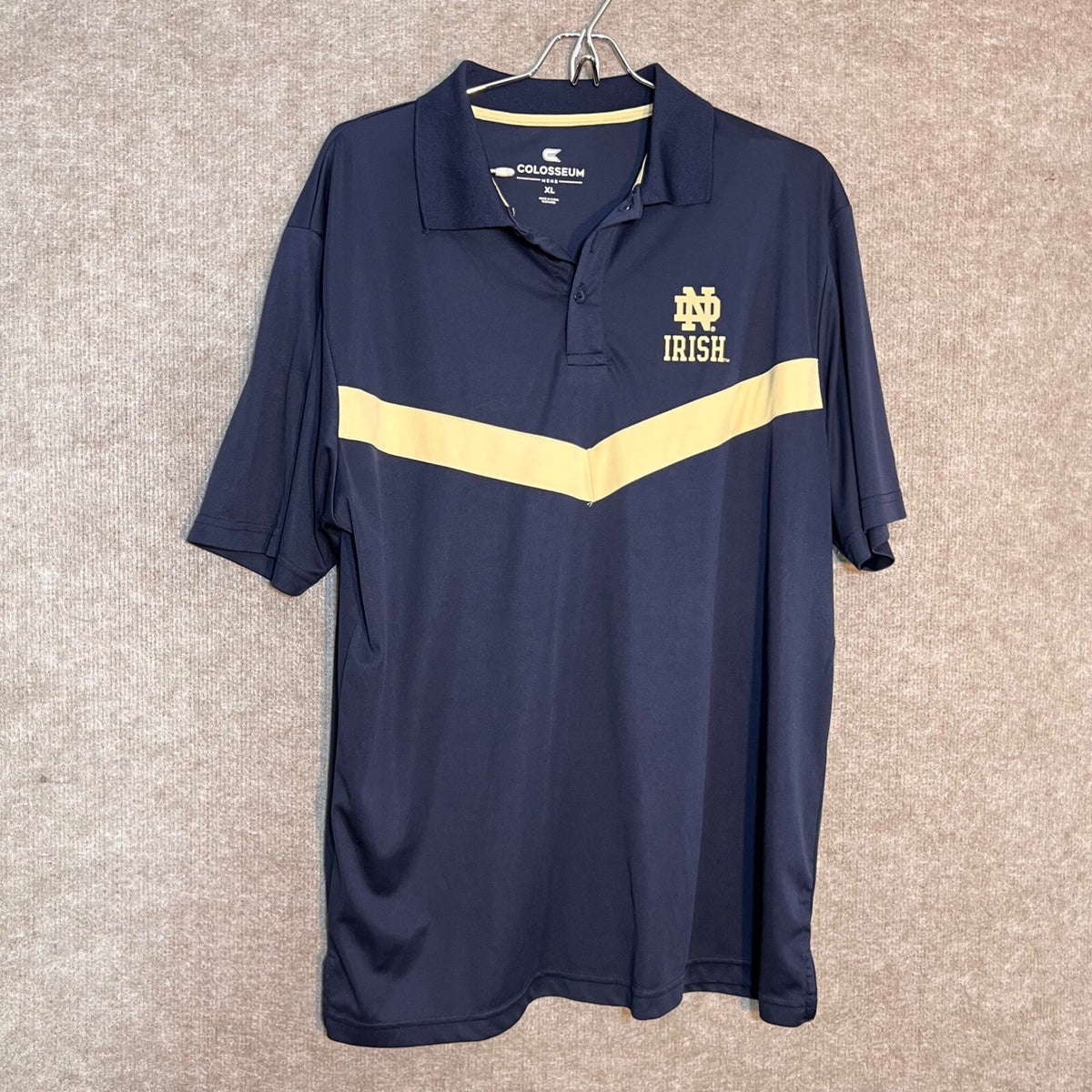 Colosseum Notre Dame Fighting Irish Polo Mens XL Navy Gold Chevron Gameday