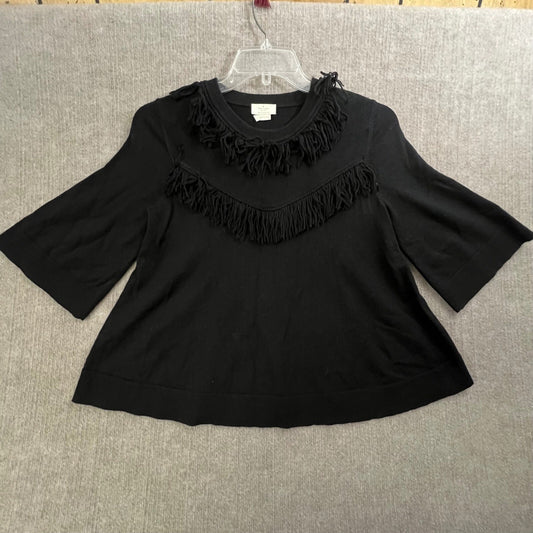 Kate Spade New York Black Fringe Trim Bell Sleeve Knit Top Size Small