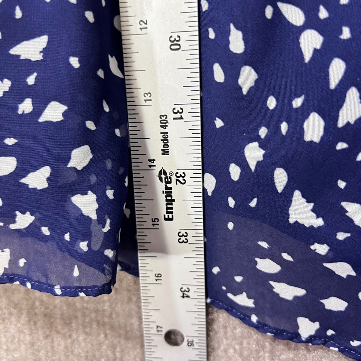 AQUA Navy Blue White Speckled Print Ruffle V Neck Smocked Waist Dress Size S