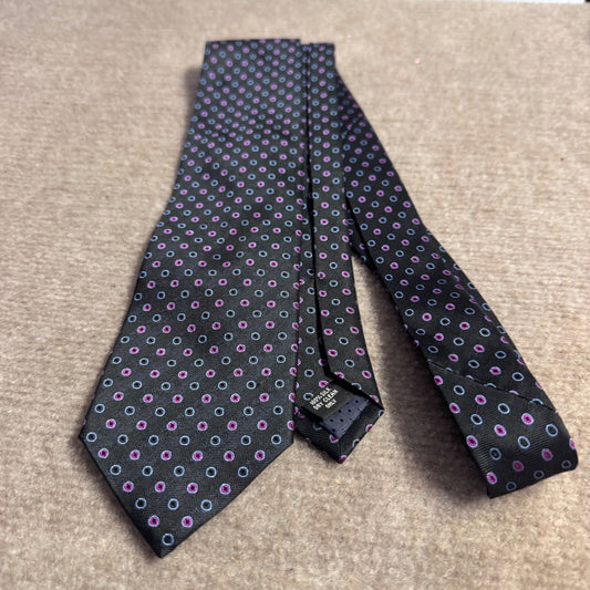 Tom James Executive Collection Necktie Mens Black Silk Geometric Medallion NWT