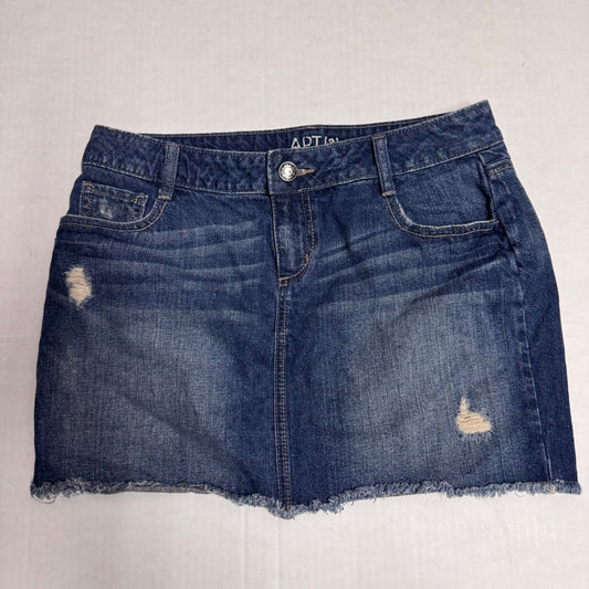 Apt 9 Denim Mini Skirt Womens 12 Distressed Frayed Hem Blue Jean Casual Y2K