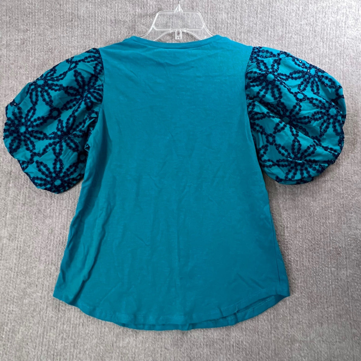 Diane Gilman 30th Anniversary Puff Sleeve Eyelet Embroidered Jersey Tee XS NWT