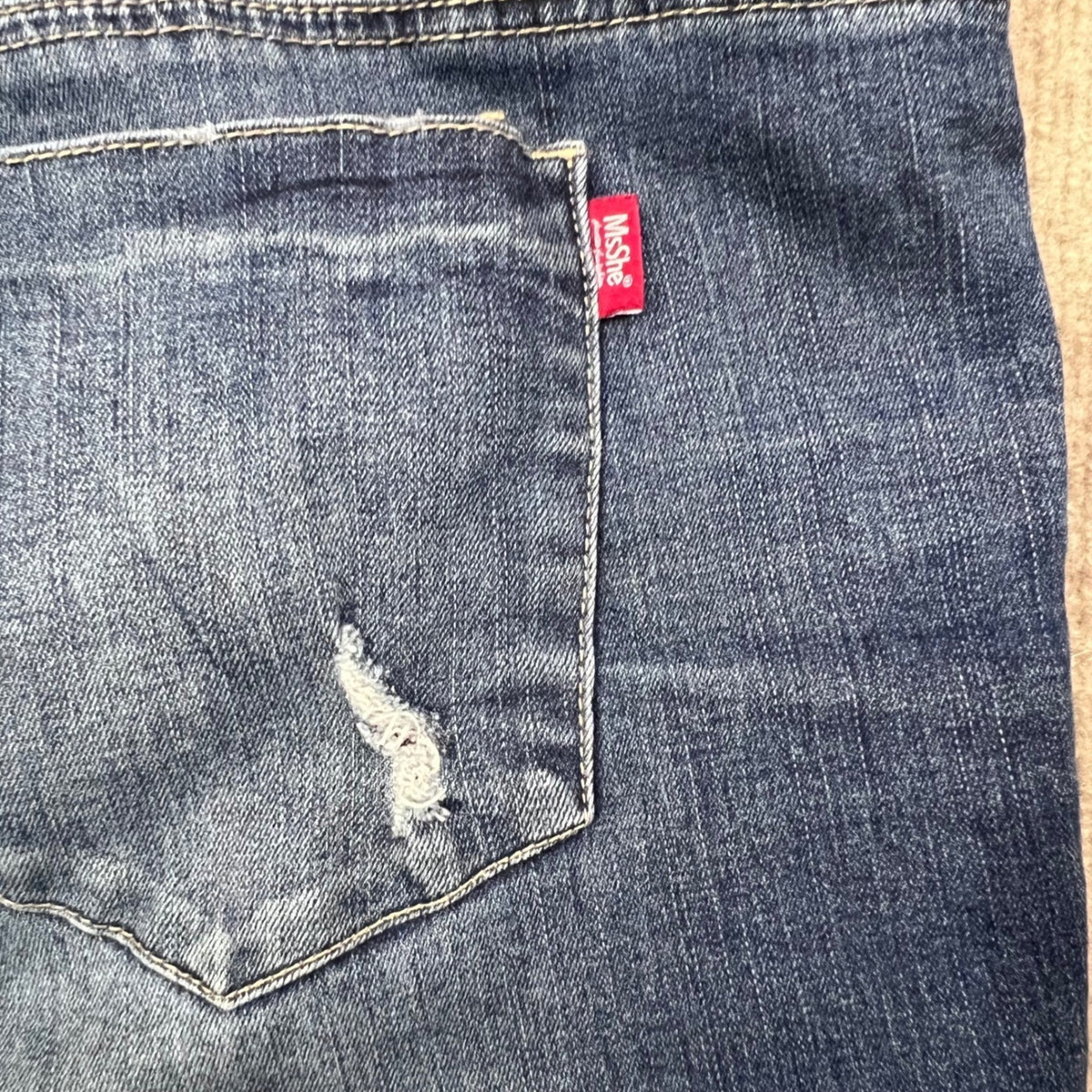 Ms She Plus Size 24W Distressed Jeans Mid Rise Straight Leg Denim Casual Pants
