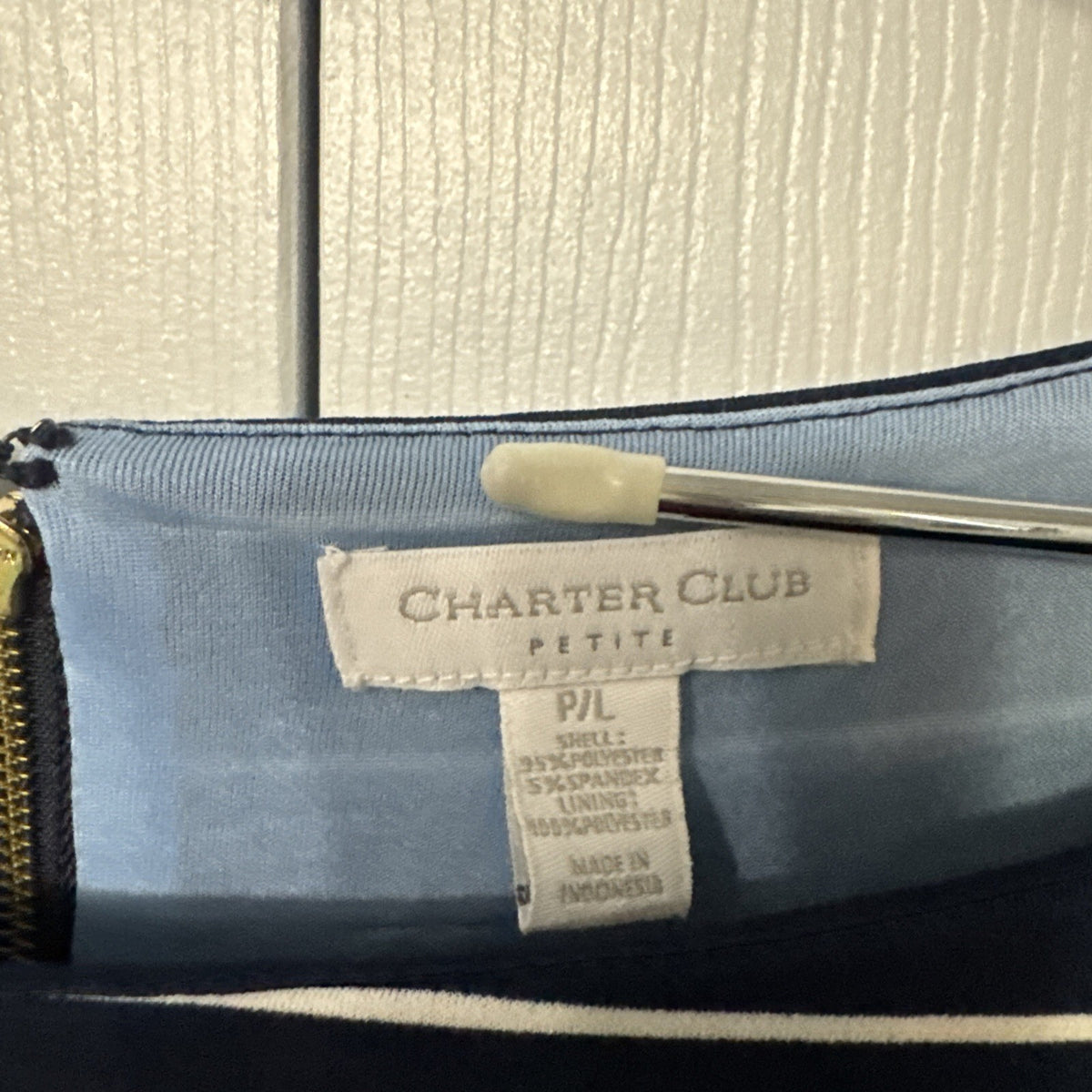 Charter Club Petite Large Navy White Striped Dress Nautical Belted Ruched Midi