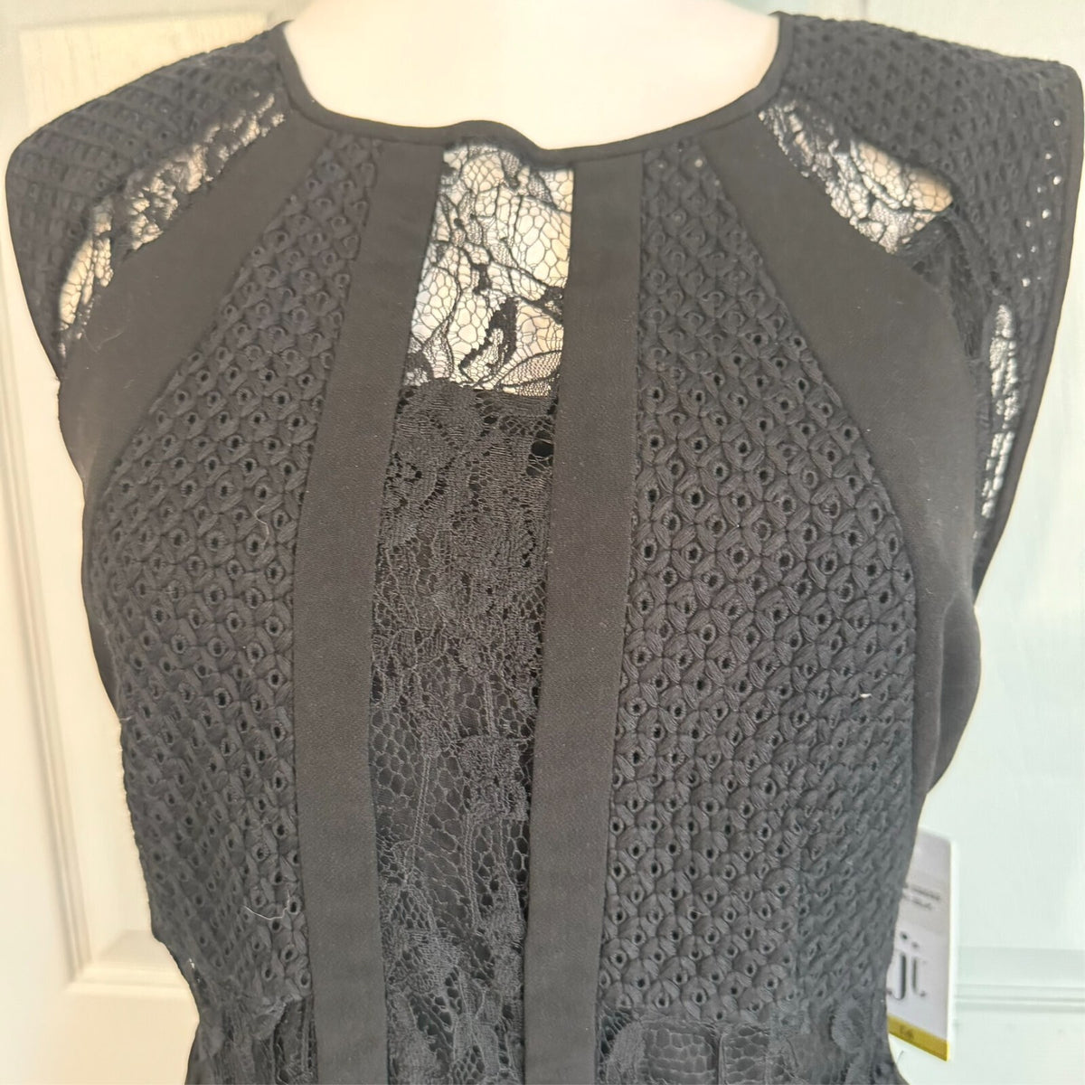 NWT Julia Jordan Sz 14 Black Sheer High Low Halter Sleeveless Chiffon Crochet