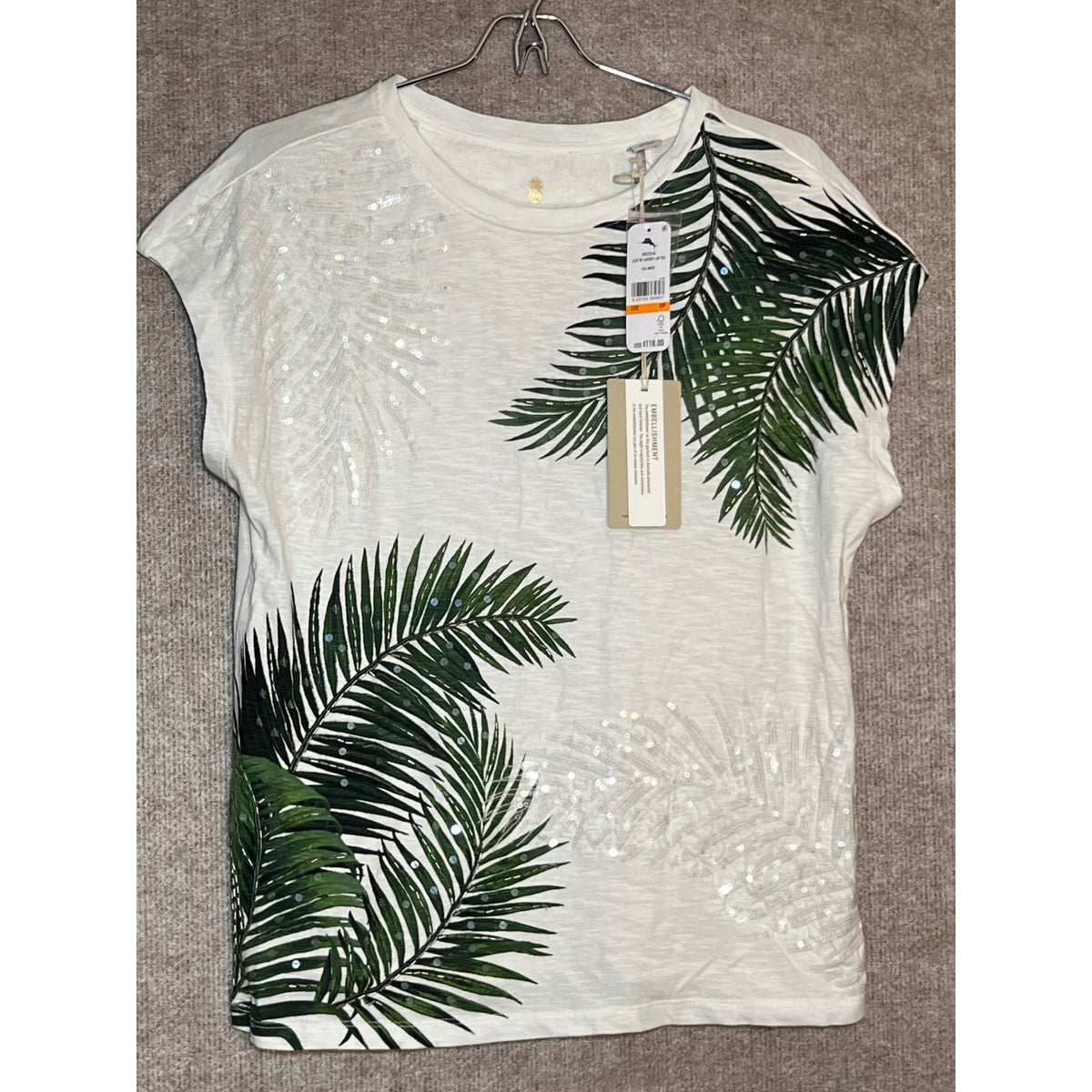 Tommy Bahama Leaf Of Luxury Lux Tee Women S White Palm Sequin Tropical Resort