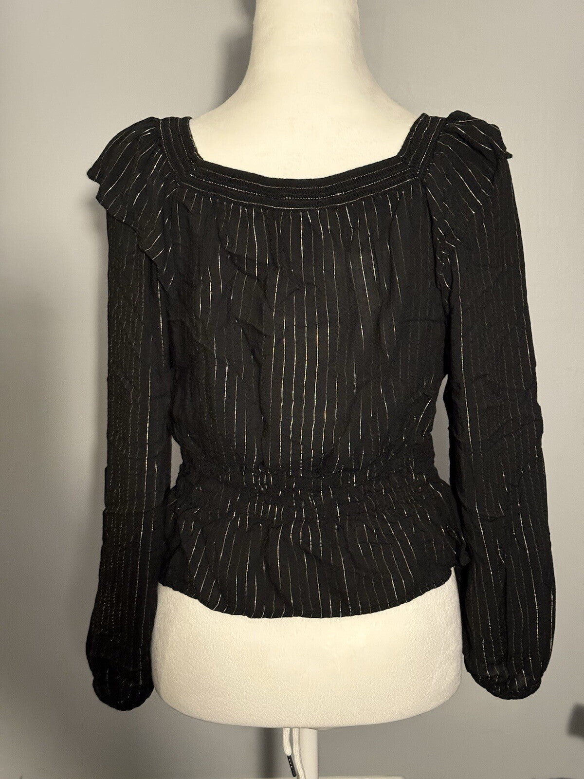 Universal Thread Sz S Black Ruffle Peplum Long Sleeve Witchy Whimsigoth Top
