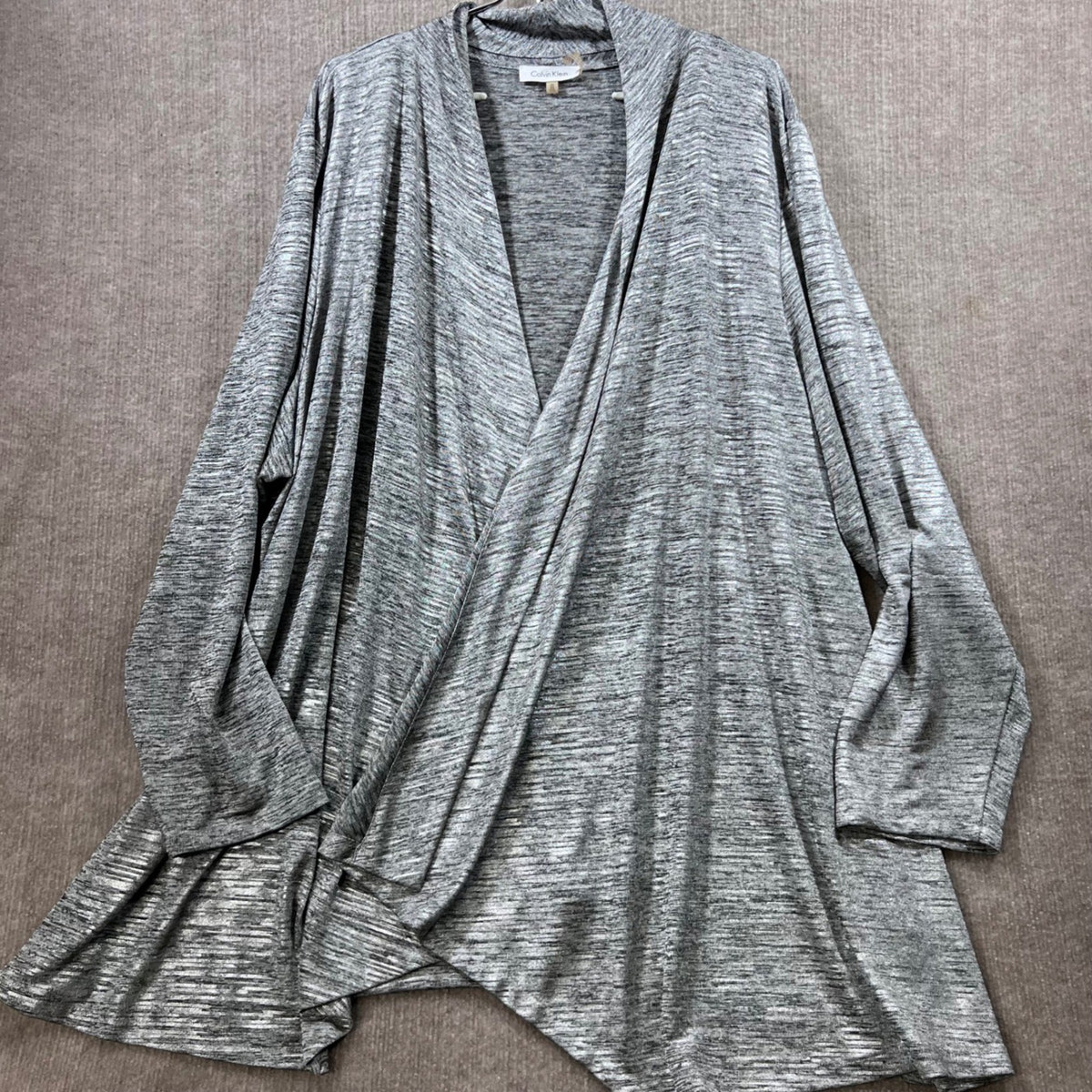Calvin Klein Metallic Silver Open Front Duster Cardigan 3X Shimmer Waterfall