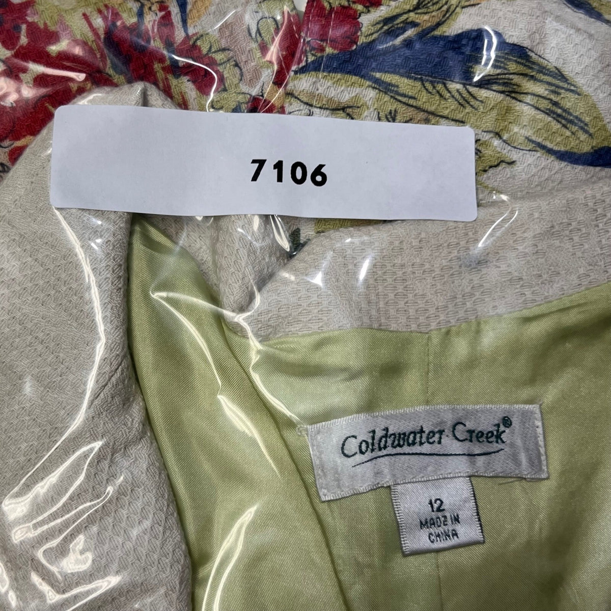 Coldwater Creek Floral Blazer Women's 12 Cream Colorful Cotton Textured Blazer