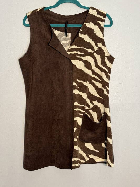 IC by Connie k Sz L Textured Color Block Longline Button Vest Lagenlook USA