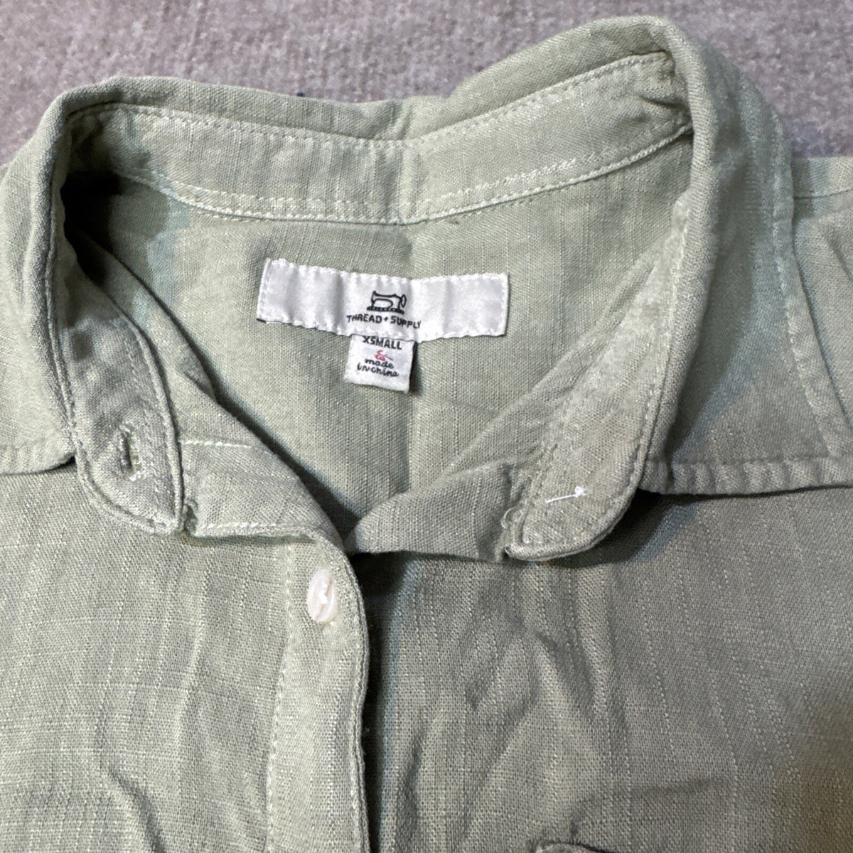 Thread Supply Shirt XS Sage Linen Tunic Frayed Hem Lagenlook Festival Goblincore