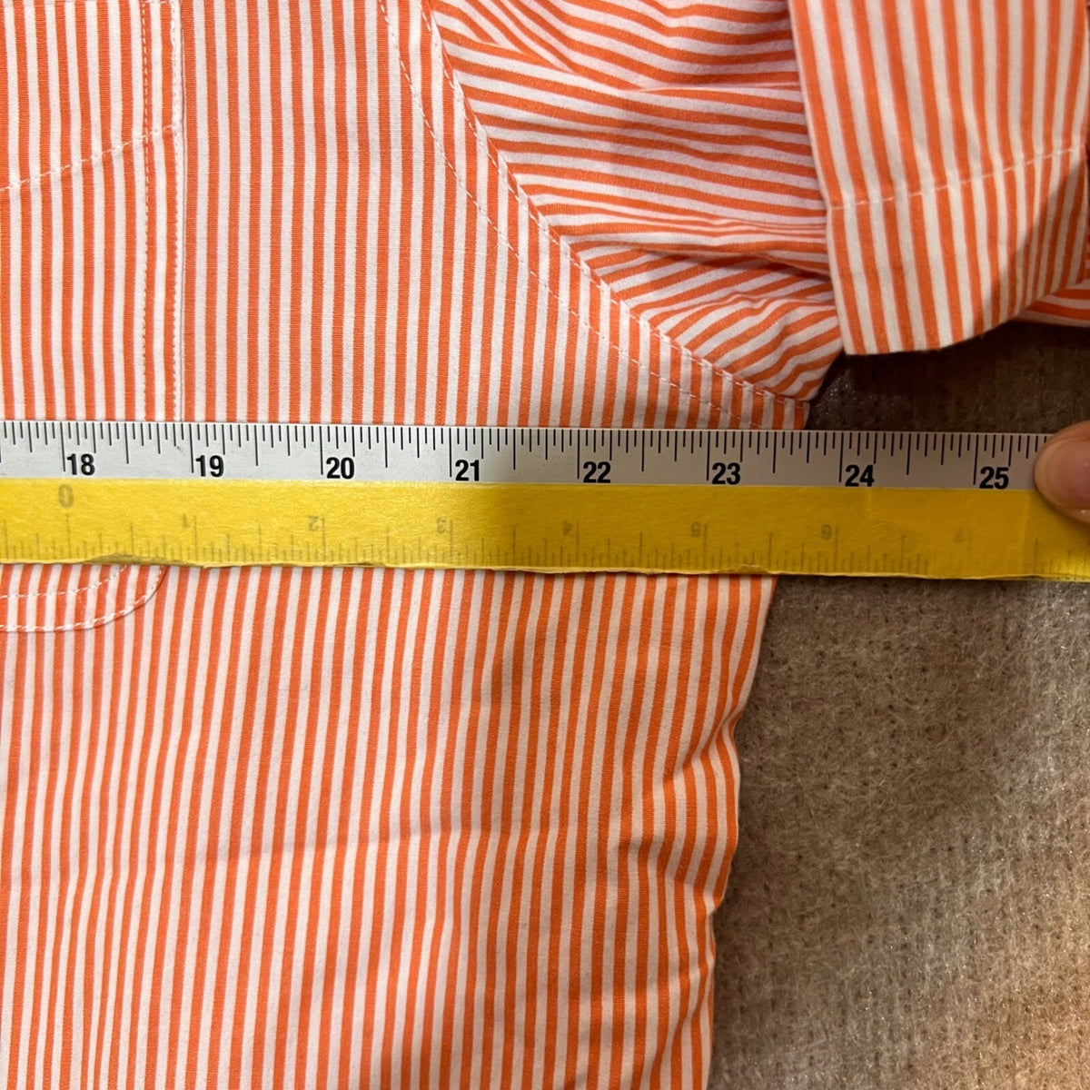 Chaps Short Sleeve Button Down Shirt Mens Large Orange White Striped Preppy
