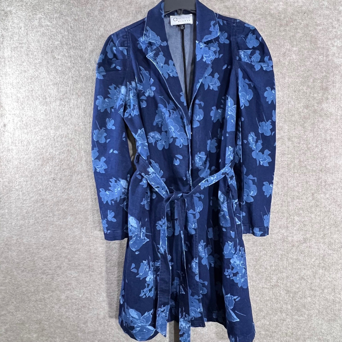 Christian Siriano Wonder Runway Floral Denim Duster Trench Belted Puff Sleeve XL