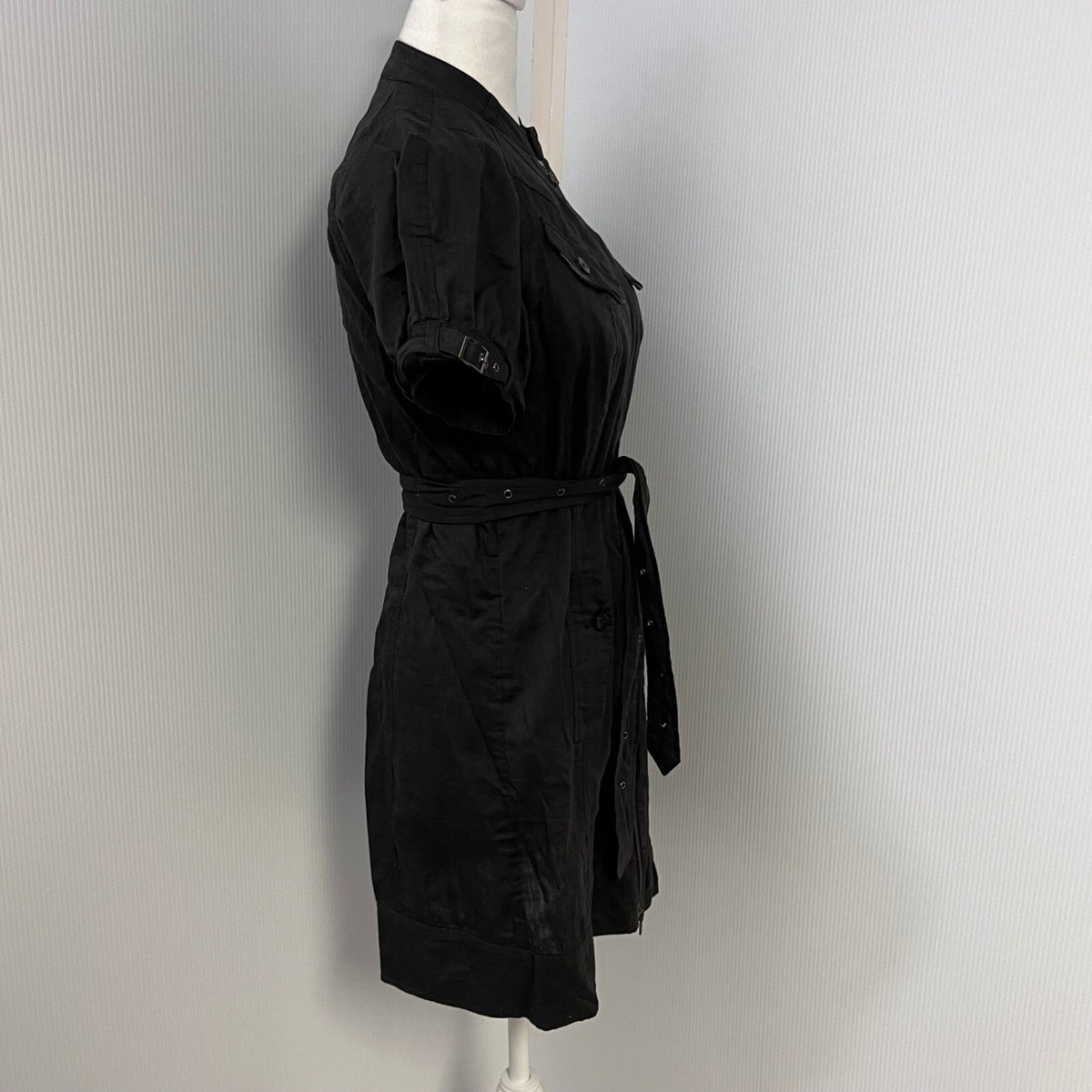 Armani Exchange A|X Black Utility Dress Sz 6 Zip Front Short Sleeve Belted